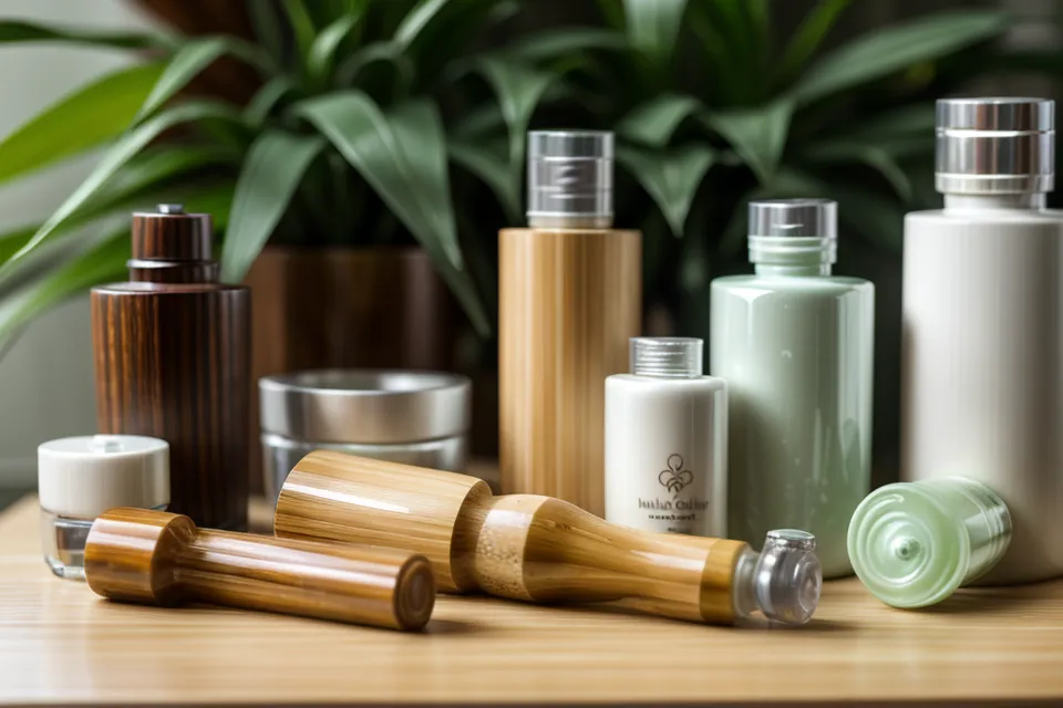 Yoga teacher comparing topical oil, spray, and capsule nail care products before a barefoot class