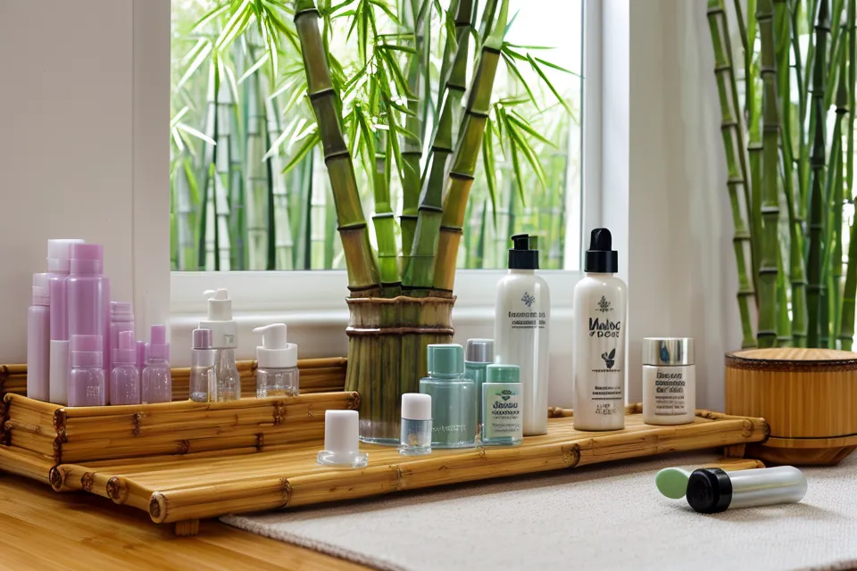Close-up of bare feet on a yoga mat beside a bottle of natural nail-health oil used in a daily foot care routine