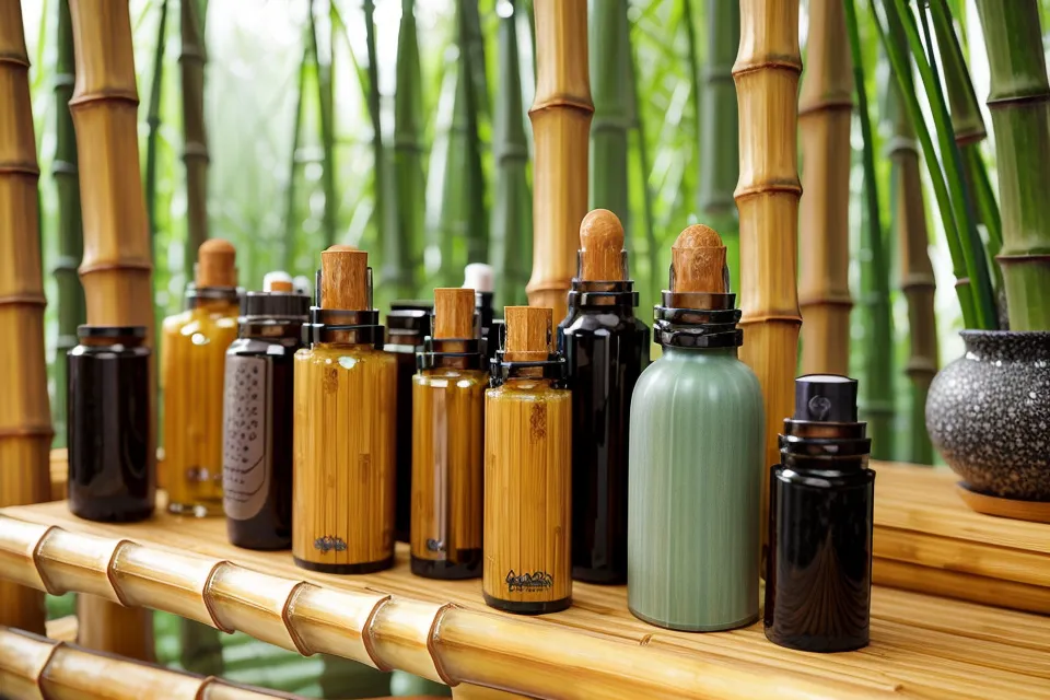 Amber glass bottle of topical nail oil with applicator brush for toenail health foot care