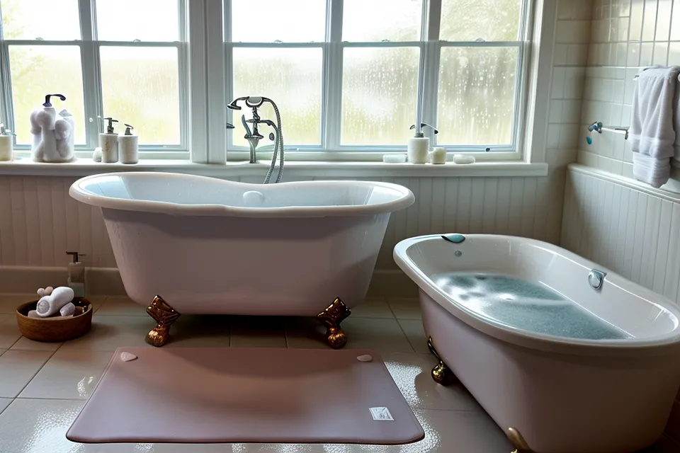 Yoga mat soaking in a vinegar bath as part of a weekly yoga mat hygiene and natural nail care reset